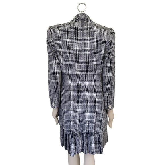 VTG 80s RAFAEL Houndstooth Plaid Pleated Skirt in Navy Blue & White SZ 4 - Picture 8 of 12